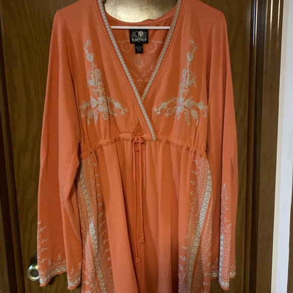 Rare lucky bramd orange embroidered dress with drawstring size X-Large - Picture 2 of 9